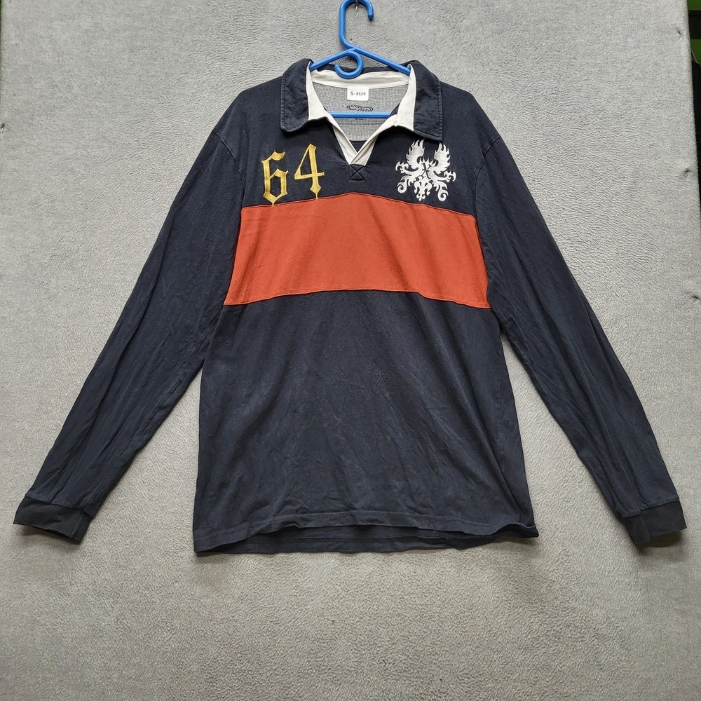 Crazy Shirts Men Shirt L Embroidered Colorblock Crest Embroidered Rugby Y2K